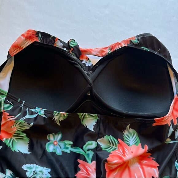 Coco Reef Women's One Piece Swim Suit Black/Green/Orange Floral Size 16 - Picture 6 of 12